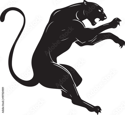Aggressive Jumping Panther Silhouette Vector Logo Isolated on White Background