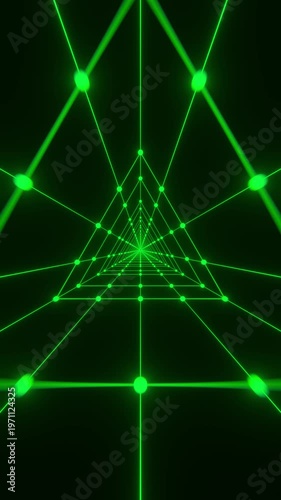 Fast Fly Through Green Wireframe Tunnel