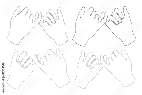 指切りげんまん、約束と信頼を象徴する手と指のジェスチャー、友情や誓いを表すシンプルな線画ベクターイラスト素材集