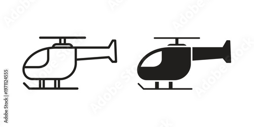 Helicopter icon set, collection of icon in editable strokes and flat versions
