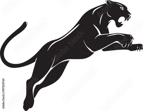 Aggressive Jumping Panther Silhouette Vector Logo Isolated on White Background