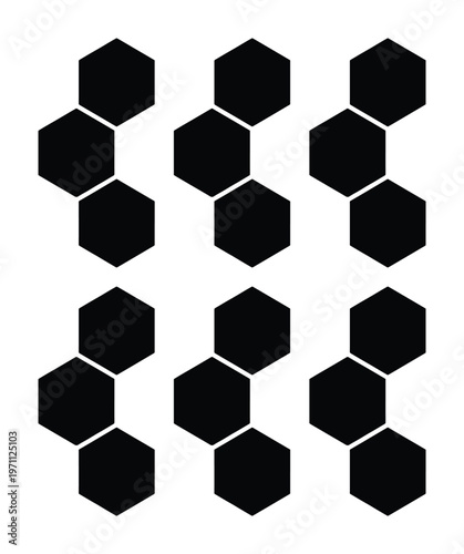 黒い六角形の幾何学的なパターン、シンプルでモダンなデザイン要素、テクノロジーと科学の背景、ベクターイラスト素材