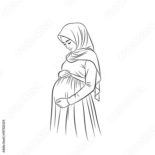 Pregnant Muslim Woman in Hijab Portrait.
