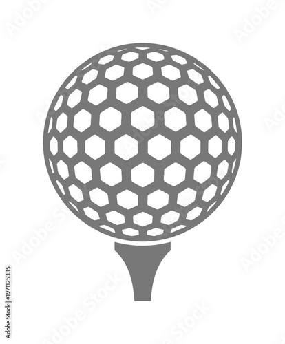 ゴルフボールとティーのモノクロベクターアイコン、スポーツとレジャーを象徴するシンプルなデザイン、ゴルフ大会やイベントのグラフィック素材に最適なイラスト