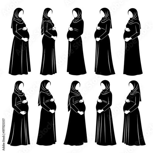 Pregnant woman in hijab silhouette.