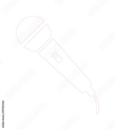 シンプルなマイクのベクターアイコン、歌唱やスピーチ、録音を象徴するミニマルなラインアートイラスト素材、エンターテイメントやコミュニケーションのデジタルデザインに最適