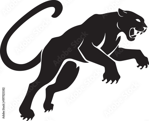 Aggressive Jumping Panther Silhouette Vector Logo Isolated on White Background