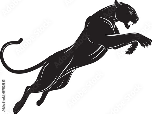 Aggressive Jumping Panther Silhouette Vector Logo Isolated on White Background