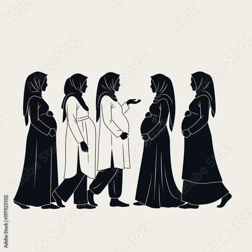 Pregnant women in a line formation.