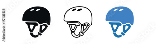 Bike helmet icon set. cycling helmet, protective headgear, safety gear, bike and skate, outdoor sports. line, flat and colored vector icon set.