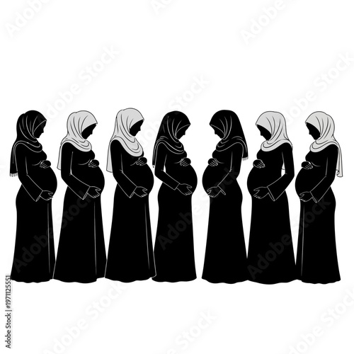 Pregnant women in hijab standing together.