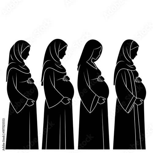 Pregnant women in headscarves standing.