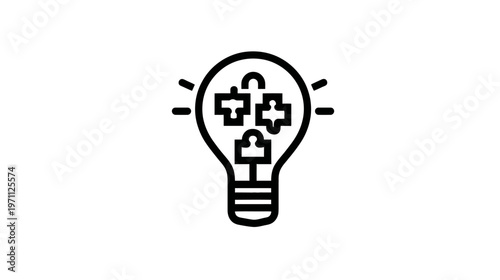 Creative problem solving lightbulb icon with puzzle pieces, symbolizing innovation, solutions, and teamwork in business.