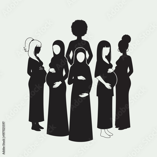 Pregnant Women in Long Dresses Standing.