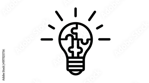 Lightbulb with puzzle pieces icon. Concept of problem solving, new idea, innovation, creative solution, and strategic thinking.
