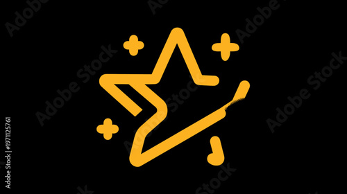 Hand-drawn golden star icon with magical sparks on a black background, representing success, quality, rating, and celebration.