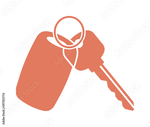 シンプルなオレンジ色の鍵とキーホルダーのベクターアイコン、不動産やセキュリティ関連のウェブサイト、アプリ、プレゼンテーションに最適なフラットデザインのイラスト素材