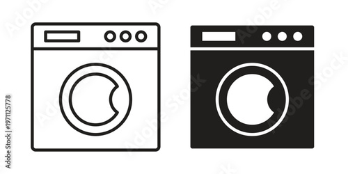 laundry machine icon set, collection of icon in editable strokes and flat versions