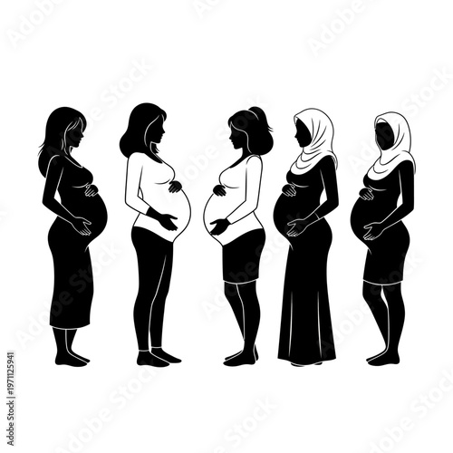 Pregnant Women of Different Ethnicities Silhouettes.