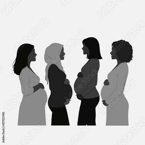 Pregnant women of different ethnicities standing.