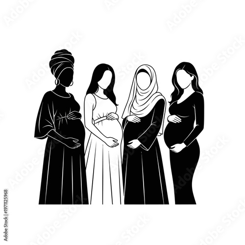 Pregnant women of different ethnicities together.