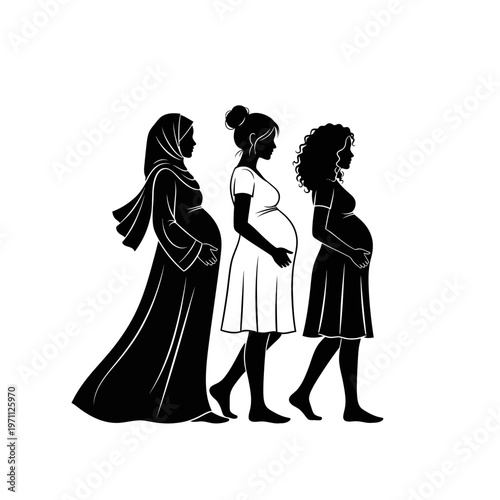 Pregnant women of different ethnicities walking.