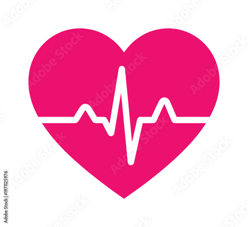 鮮やかなピンク色のハートと心電図のシンプルなベクターアイコン。健康、医療、愛、生命の象徴として、ウェブサイトやアプリ、デザイン素材に最適なイラスト。