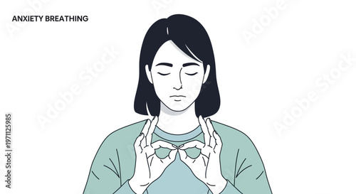 A serene woman practices anxiety breathing techniques, finding tranquility and peace through mindful meditation for stress relief and mental well-being.