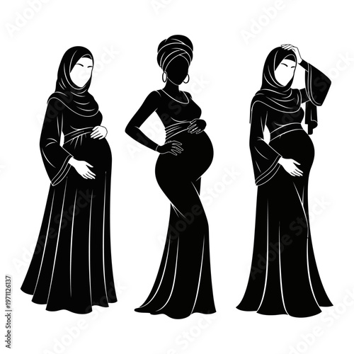 Pregnant Women Wearing Headscarves Posing.