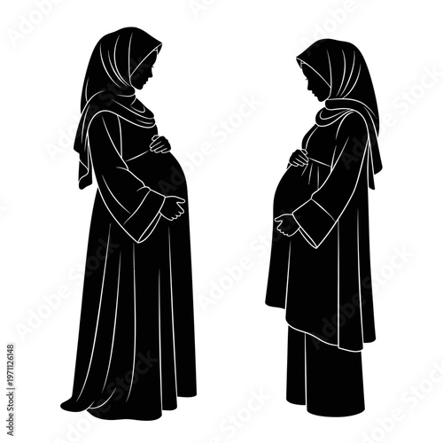 Pregnant Women Wearing Headscarves Sideways.