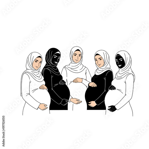 Pregnant women wearing headscarves together.