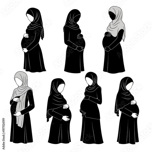 Pregnant women wearing hijab headscarves.