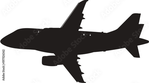 Generic Black Jet Airplane Silhouette Isolated on White Background. Commercial Airliner Vector Icon for Travel and Aviation Design