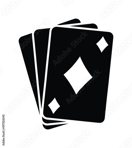 トランプカードのベクターアイコン、カジノやゲーム、エンターテイメントを象徴するシンプルな黒いシルエットイラスト、ギャンブルや遊びの場面に最適なグラフィック素材