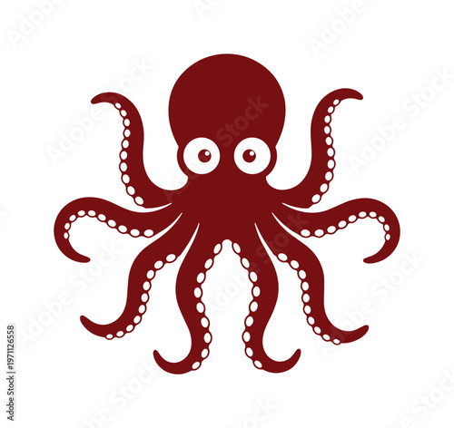 かわいいタコのベクターイラスト、海の生き物のキャラクターデザイン、水生動物のシンプルでモダンなアイコン、子供向けコンテンツや教育素材に最適なタコのアートワーク