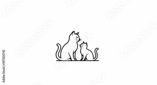 Two cats, one adult and one kitten, sit together in silhouette