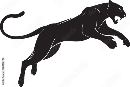 Aggressive Jumping Panther Silhouette Vector Logo Isolated on White Background