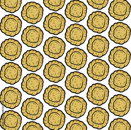 Fried Wonton Seamless Pattern. Crispy Dumpling Food Background. Vector Texture