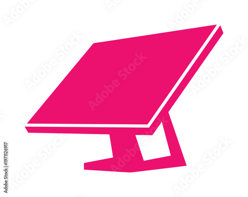 鮮やかなマゼンタ色のプレゼンテーション用演台、モダンなデザインの表彰台、イベントや会議、スピーチに最適なベクターイラスト素材