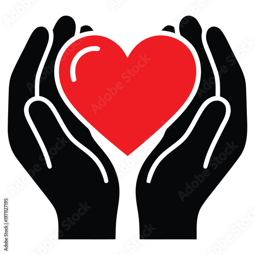 Hands gently holding a red heart symbolizing love, care, and romance
