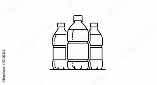 Three clean outline drawings of plastic bottles stand together
