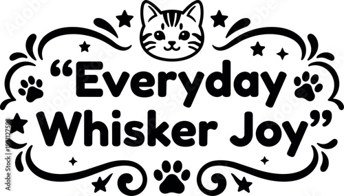 Everyday whisker joy cat face paw prints decorative vector art