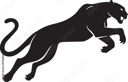 Aggressive Jumping Panther Silhouette Vector Logo Isolated on White Background