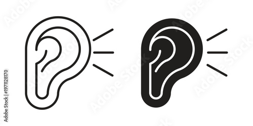 Listening icon set, collection of icon in editable strokes and flat versions