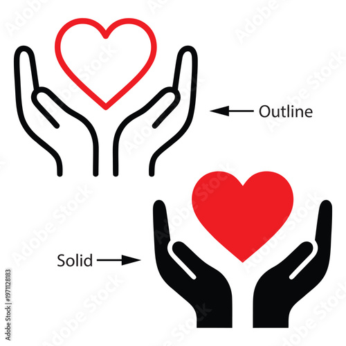 Hands holding a heart symbol of love care and romance illustration