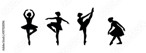 Ballet dancer icon set. dance, ballet, silhouette, pose, performance. flat vector illustration.