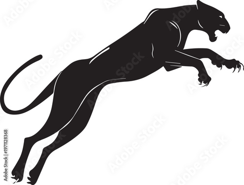 Aggressive Jumping Panther Silhouette Vector Logo Isolated on White Background
