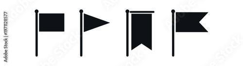 Flag icon set. flag, banner, pennant, pennon, pole, marker. signal, navigation, marker flag, marker on staff, celebration. line, flat and colored vector icon set.