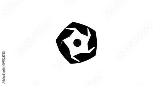 Abstract geometric spinner symbol, modern black and white dynamic design element for technology, business, or creative projects
