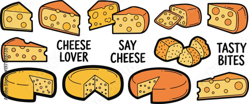Different Cheese Food, Illustration Doodle Cartoon Collection